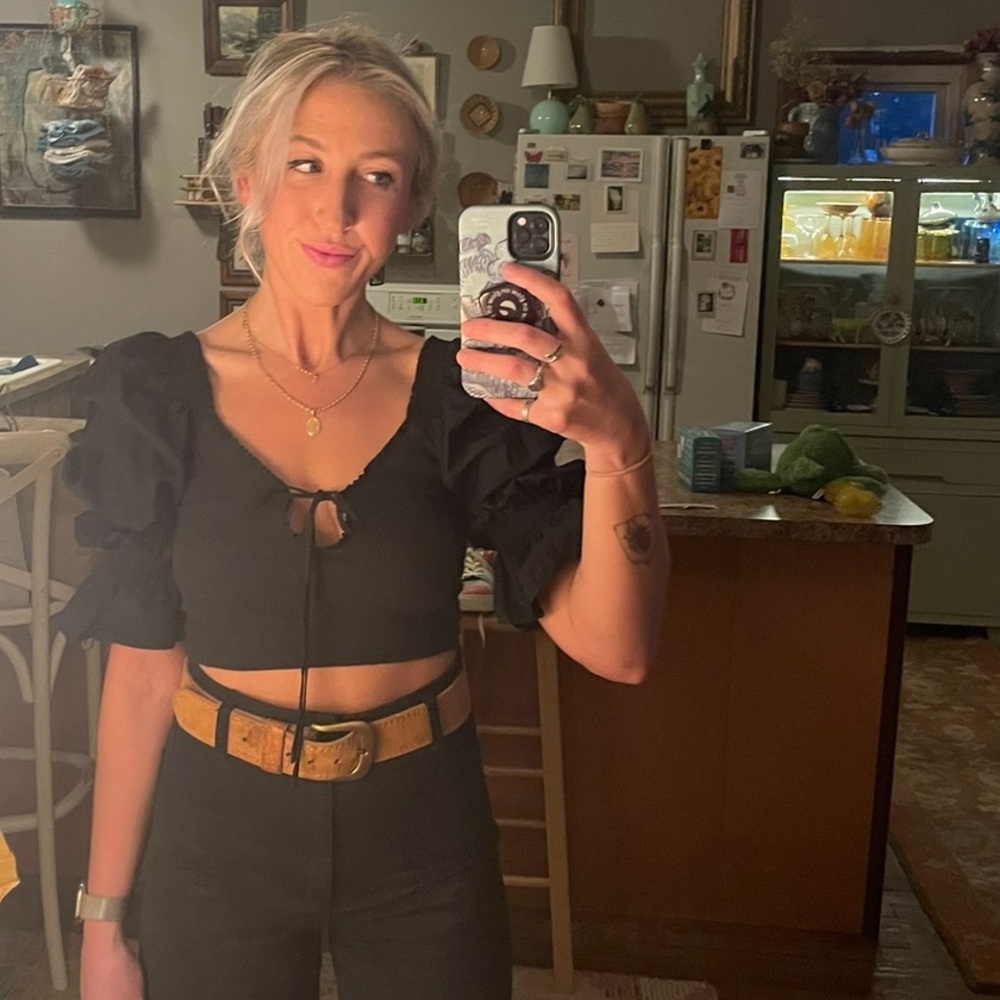 Whimsygoth UO Rozi Cropped Blouse Black Large